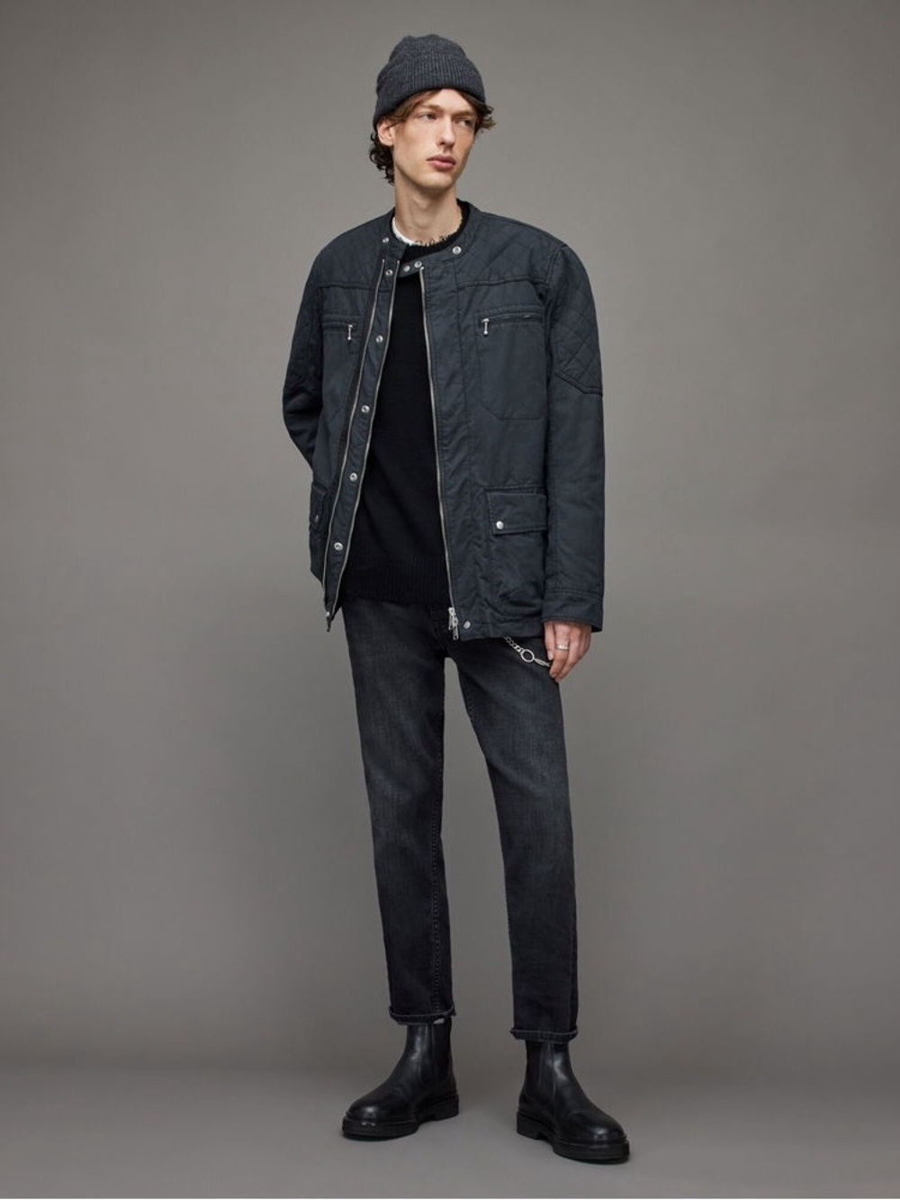 AllSaints Men's Charcoal Quilted Straight Jacket